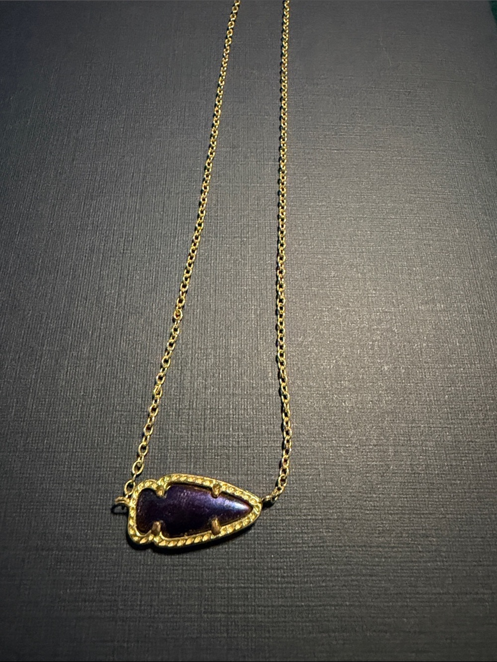 Kendra Scott Gold Chain Necklace with Purple Stone Pendant - Picture 3 of 3